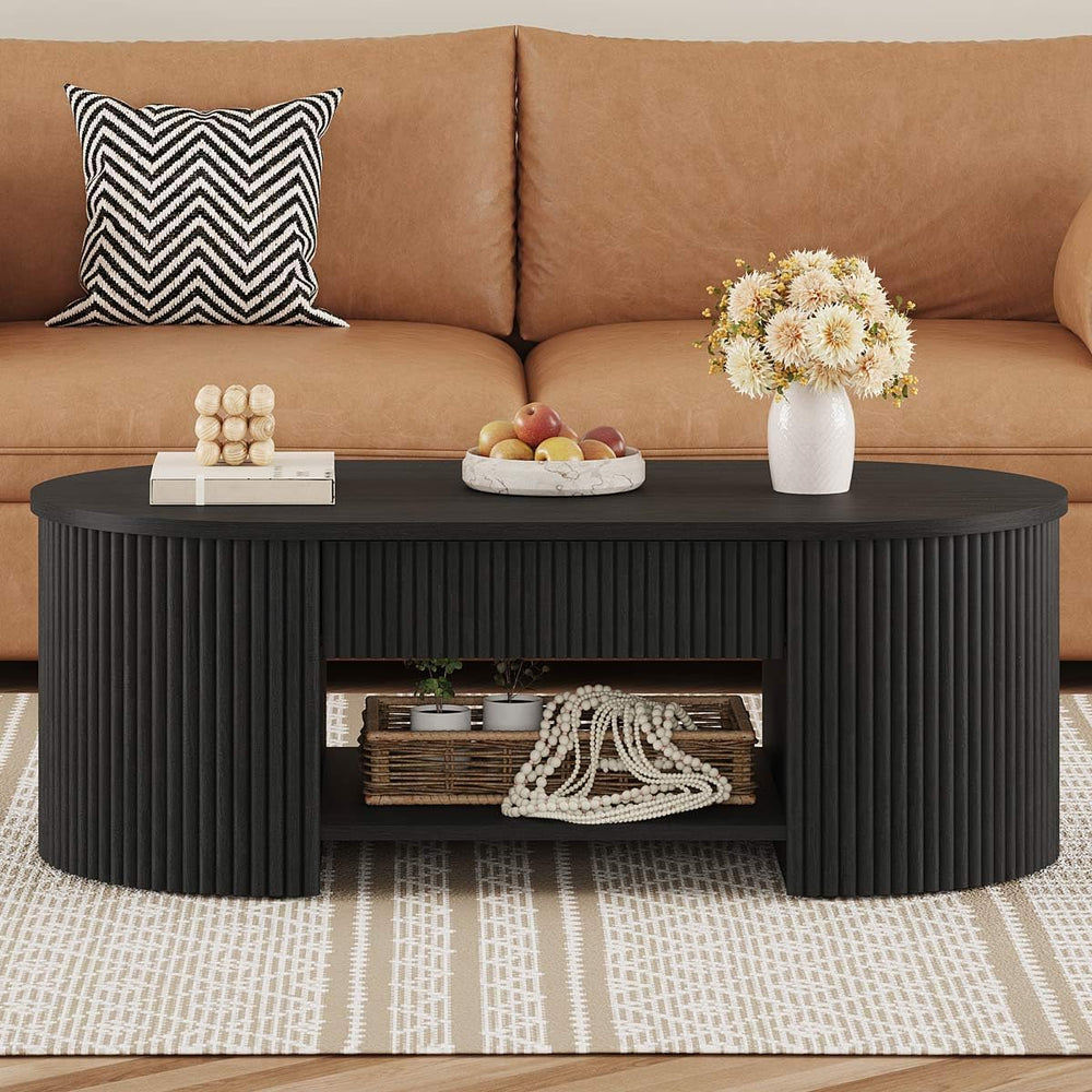 FATORRI Coffee Table for Living Room Storage, Modern Wood Fluted Center Table...