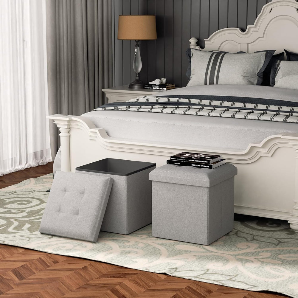 MoNiBloom 15 Inches Storage Ottoman Cube, Folding Square Foot Rest Stool, Sma...