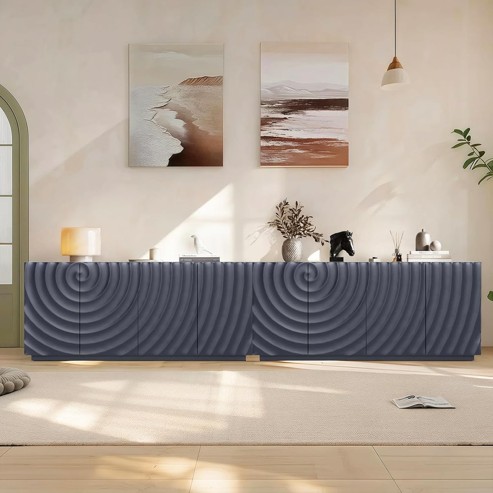 4 Door Modern Sideboard Buffet Cabinet with Spiral Grain, Accent Storage Side...