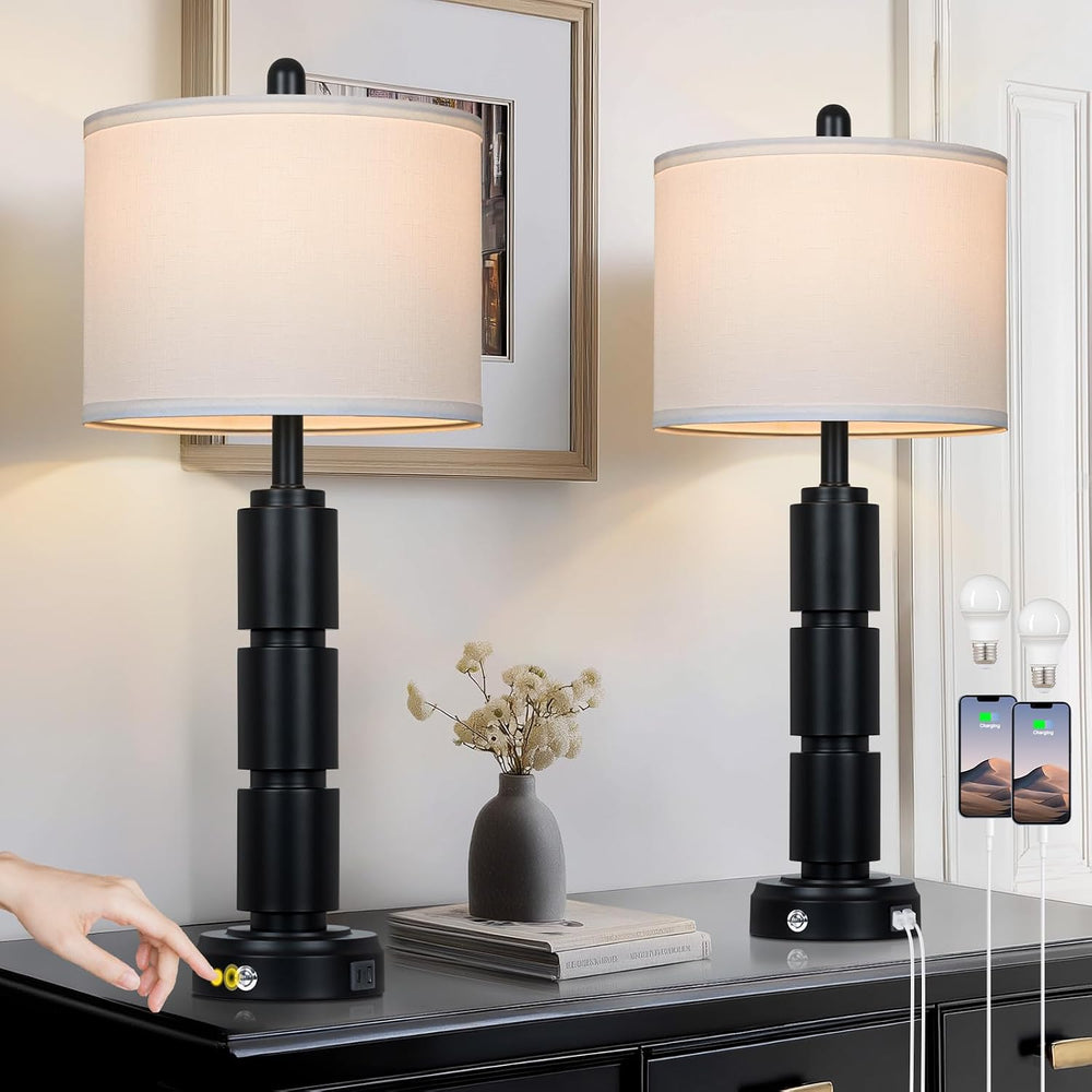 Set of 2 Modern Table Lamps for Living Room Bedroom,29" Tall Bedside Lam...
