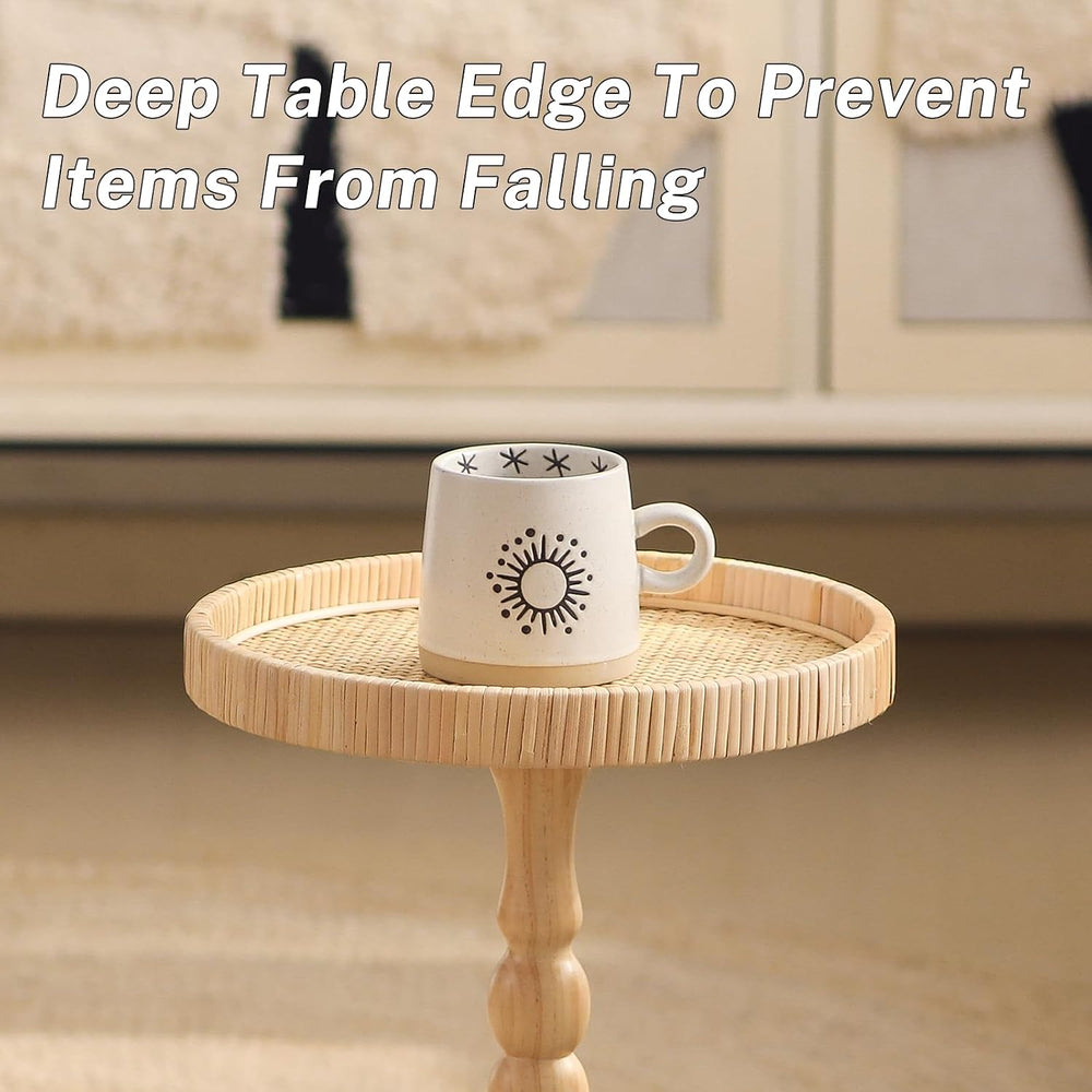 Small Side Table,Rattan Round Drink Tables for Small Spaces, Boho Circle Acce...