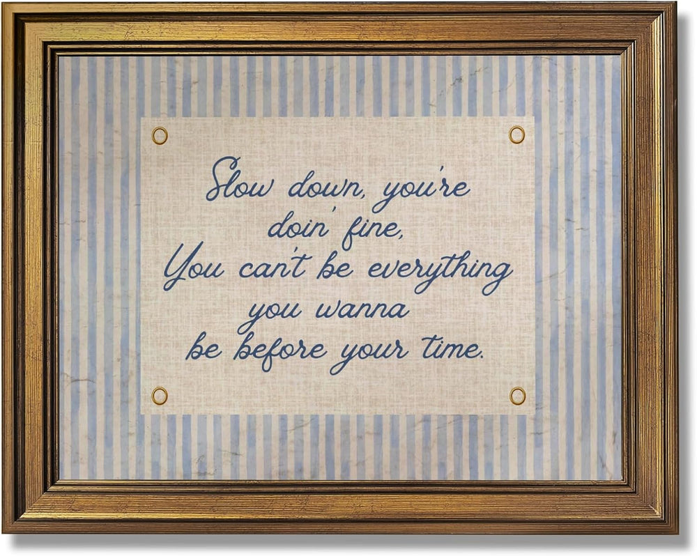 Vintage Gold Framed Wall Art Slow Down You're Doing Fine Music Poster Upl...