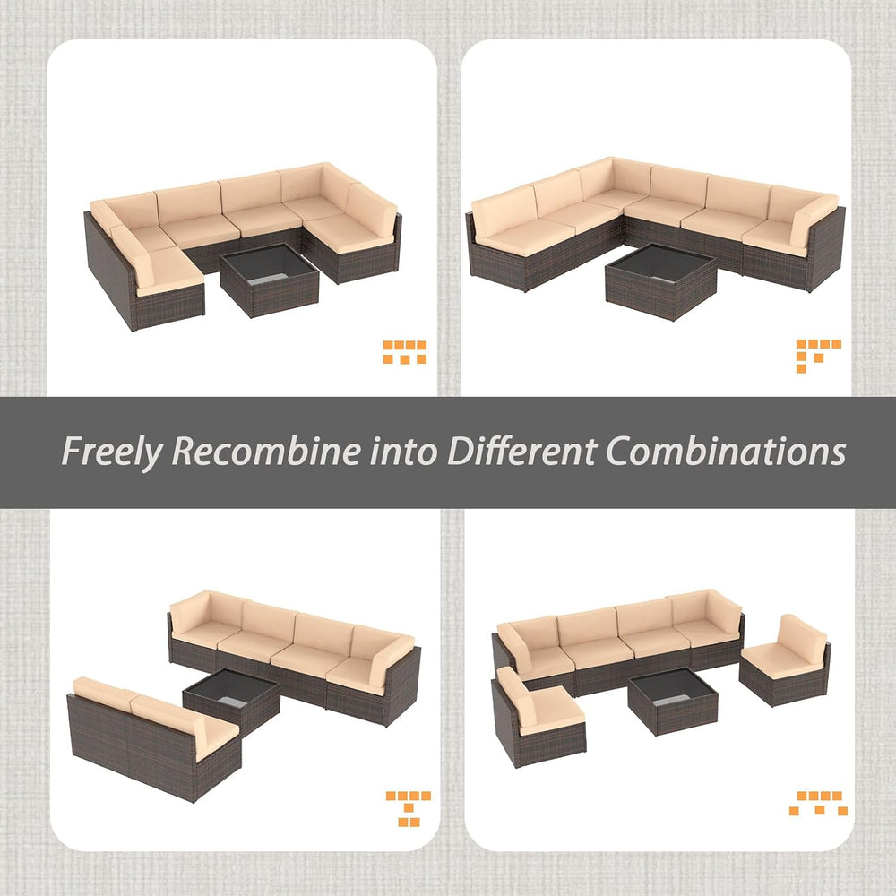 AECOJOY 7 Piece Outdoor Patio Furniture Set, Outdoor Sectional Conversation F...