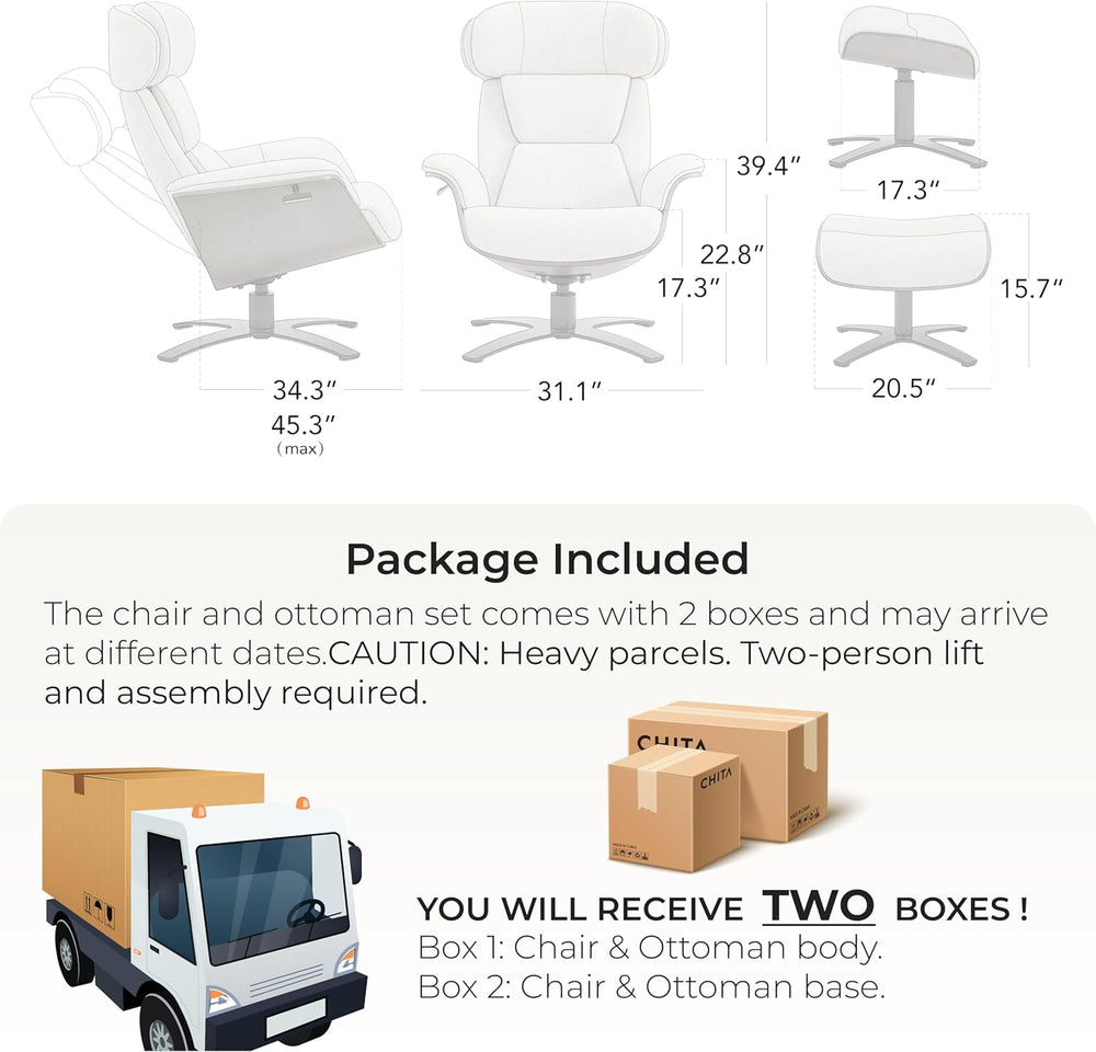 CHITA Genuine Leather Reclining Swivel Accent Chair with Ottoman, Saddle