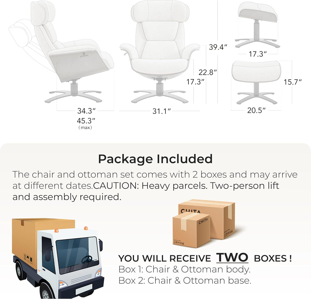 CHITA Genuine Leather Reclining Swivel Accent Chair with Ottoman, Teal | Eame...