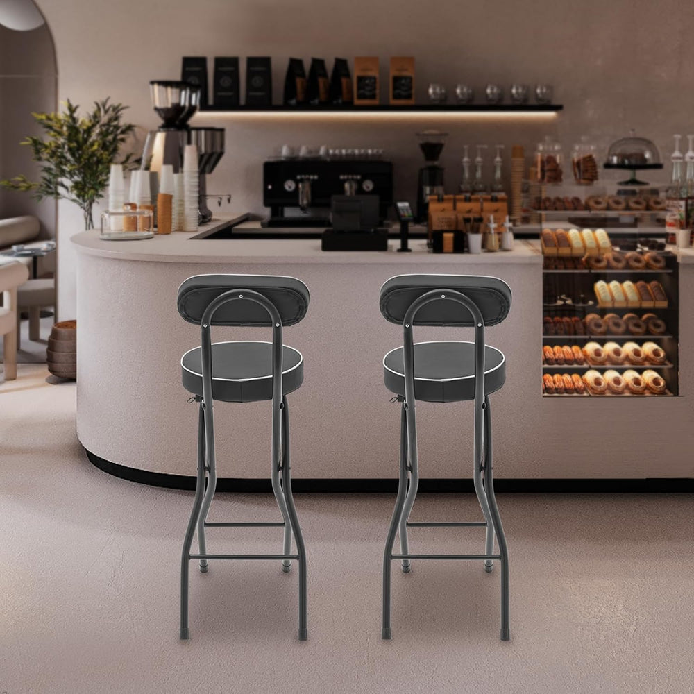 Cushioned Padded Folding Stool, 2PCS Tall Foldable Stools with Backrest, Bar ...