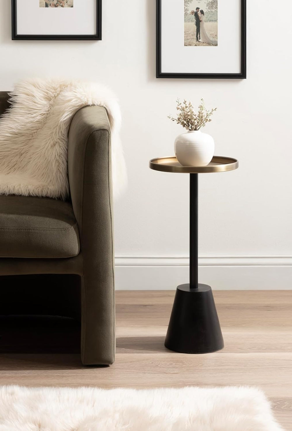 Kate and Laurel Tira Elegant Round Drink Table, 10 x 22, Antique Brass and Bl...