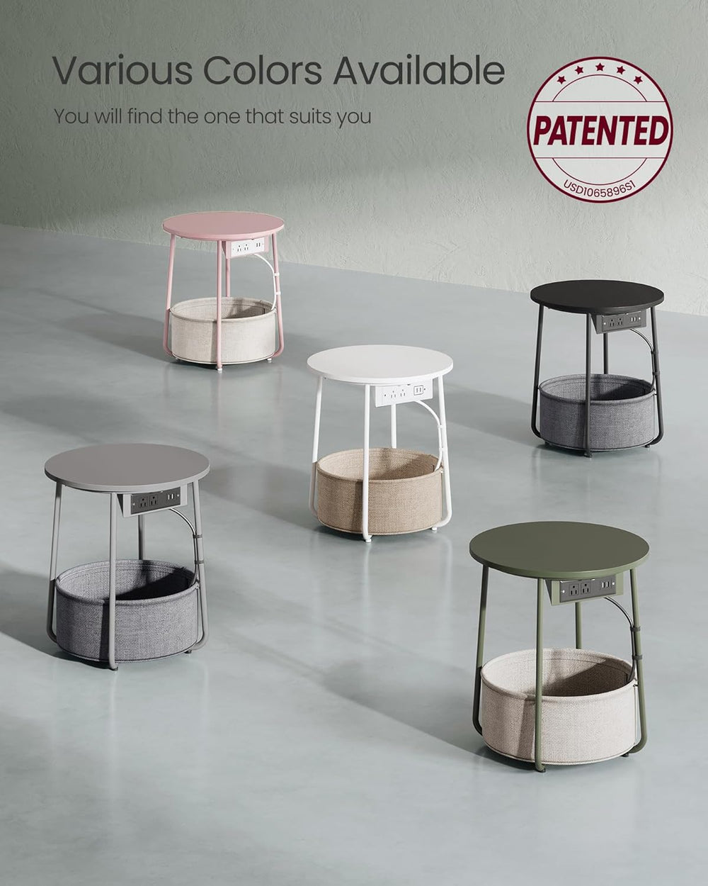 VASAGLE LILEA Collection - Side Table with Charging Station, Round End Table ...