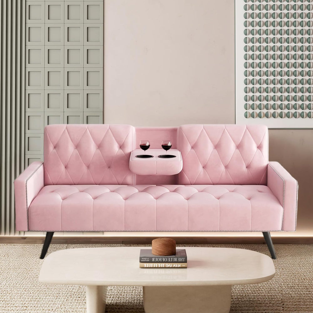 Anwick Modern Velvet 2 in 1 Futon Sofa Bed,Convertible Folding Sleeper Bed Co...
