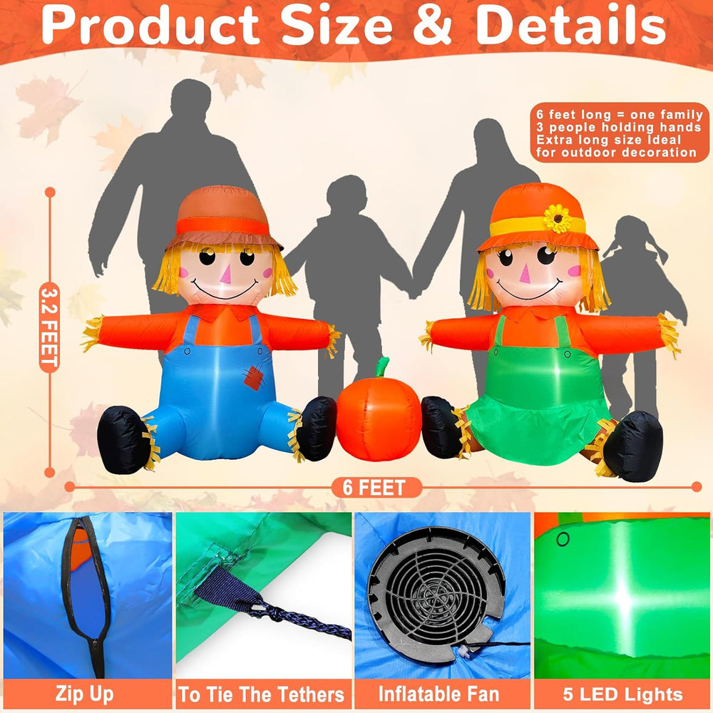 6FT Fall Thanksgiving Inflatables Outdoor Decorations with Built-in LEDs