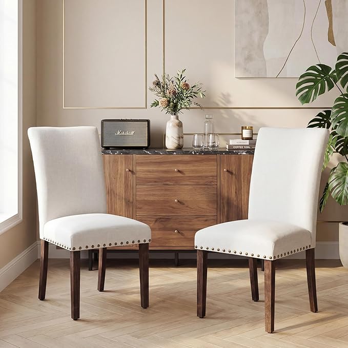 Furniliving Upholstered Dining Chairs Set of 2 - Line Fabric Modern Farmhouse...