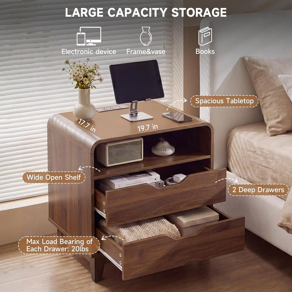 Nightstands Set of 2 with Charging Station, Mid Century Modern Night Stands w...