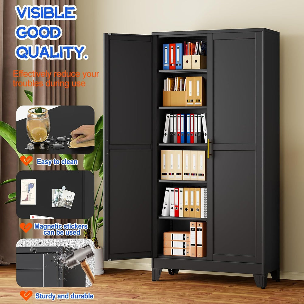 GAIOUS 75'' Tall Metal Garage Storage Cabinet, File Cabinet with 2 Do...