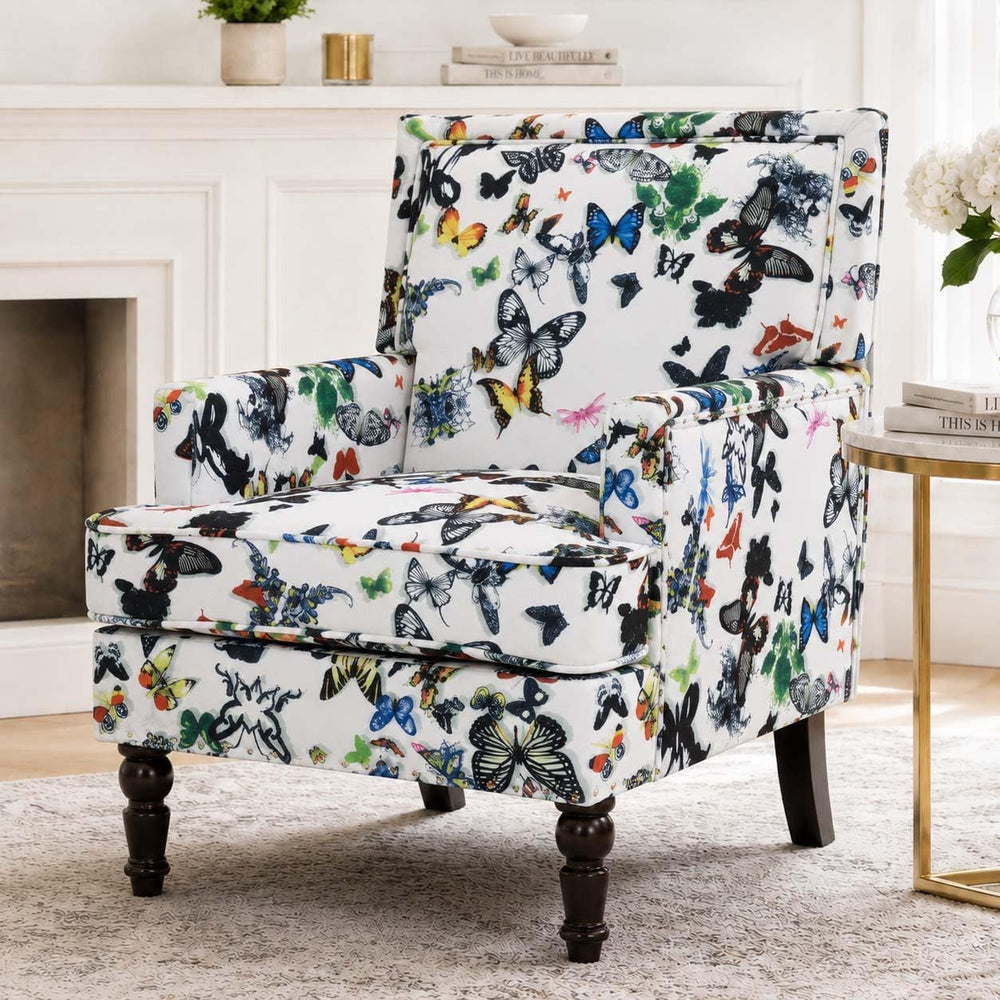 Vintage Floral Accent Chair, Upholstered High Back Lounge Armchair for Living...