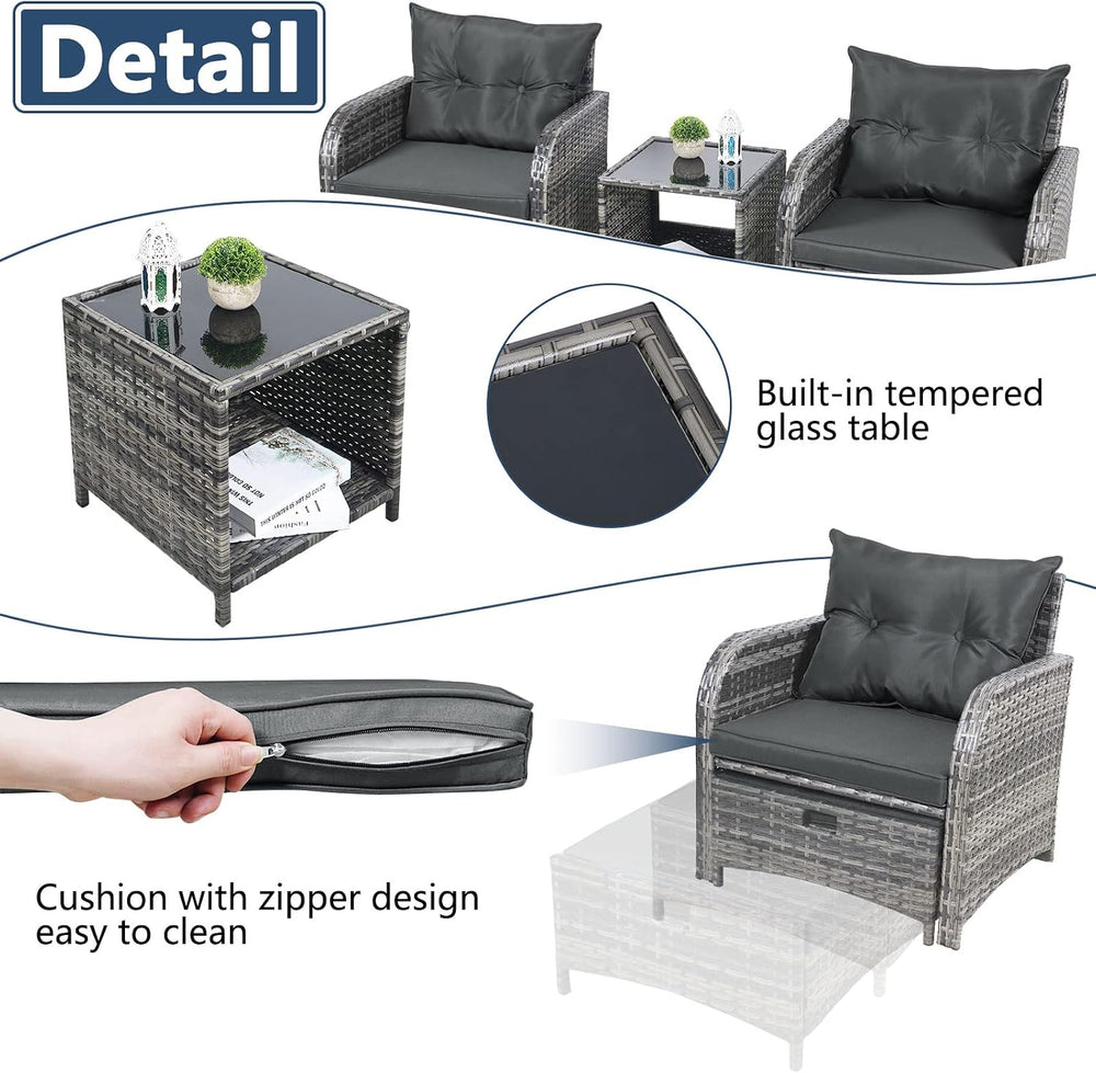 5 Pieces Wicker Outdoor Patio Chairs with Ottomans, All Weather PE Rattan Out...