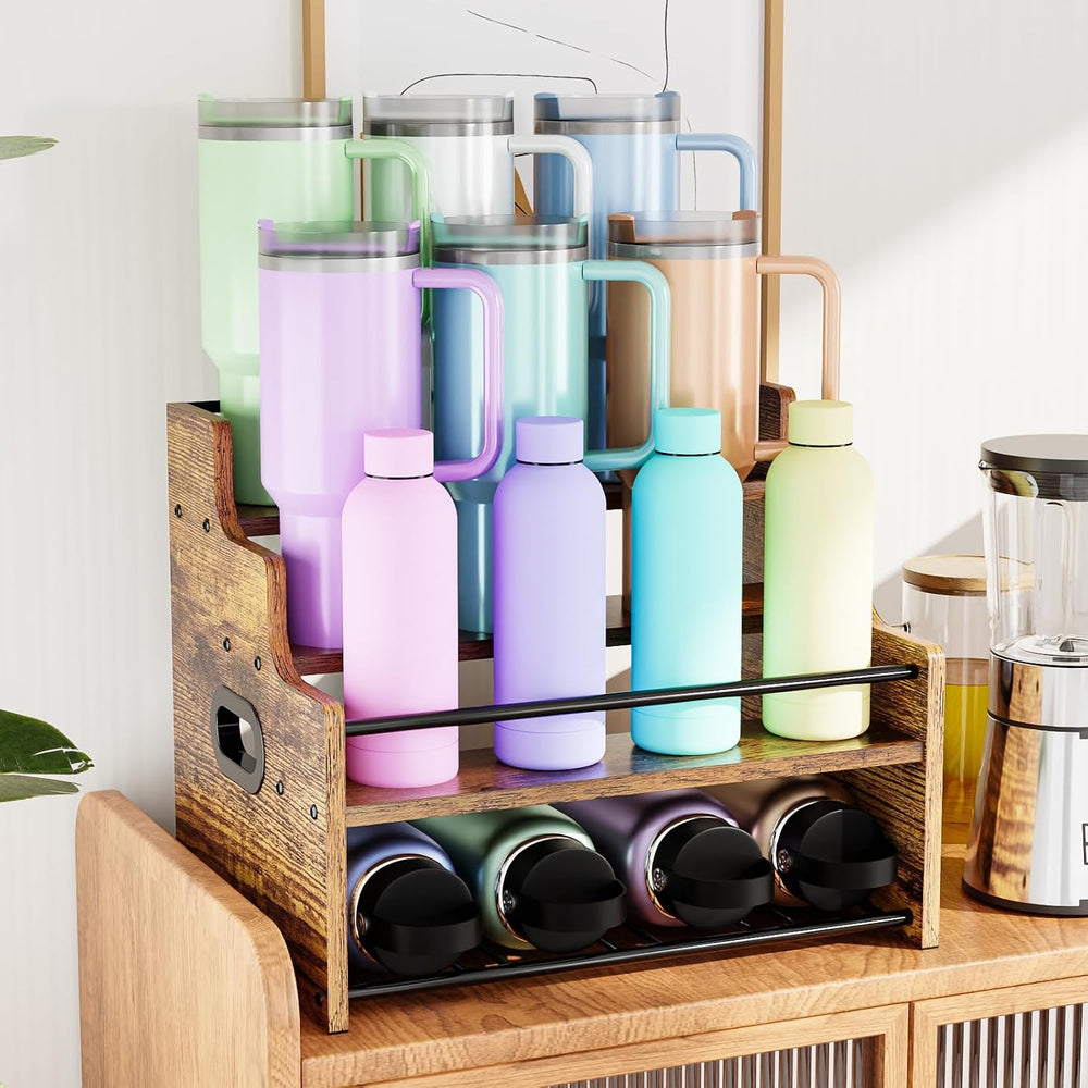 KLM 4-Tier Wood Display Shelf, Black Modern Bottle Organizer, Countertop Bar ...