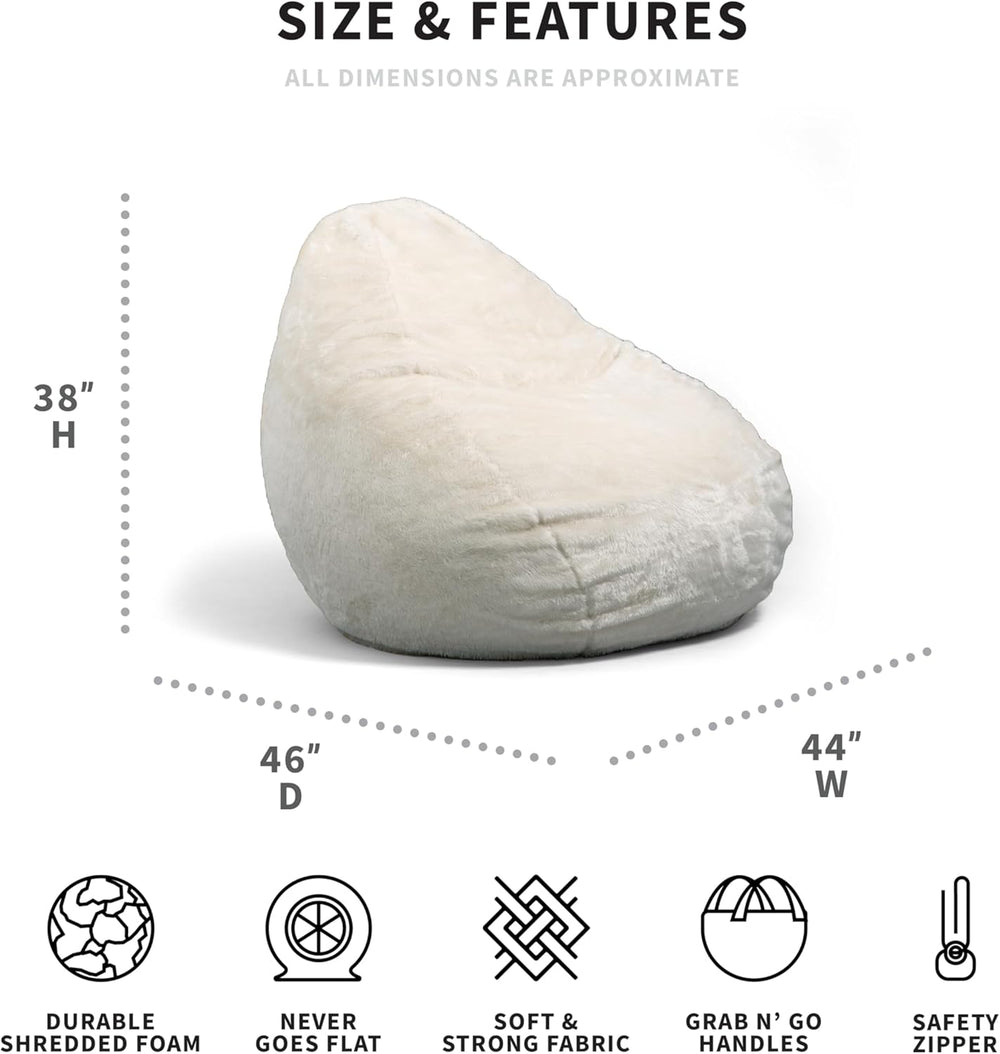 Big Joe Lotus Teardrop Bean Bag Cover Only, Ivory Short Shag, Soft Faux Fur