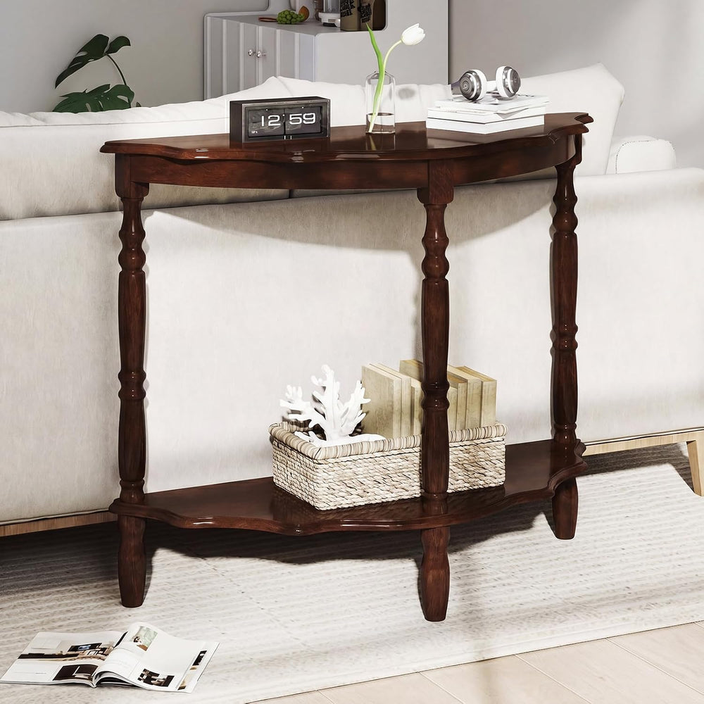 Giantex 42" Half Moon Console Table, 2-Tier Semi-Circle Entryway Table w...