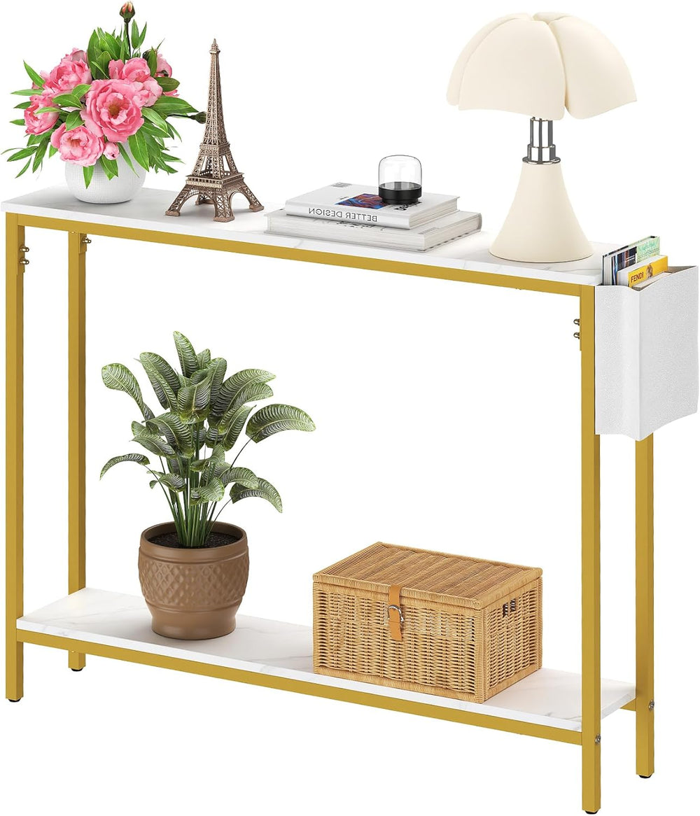 Bigbiglife 39.4" Console Entryway Table, 2-Tier Industrial Narrow Sofa T...