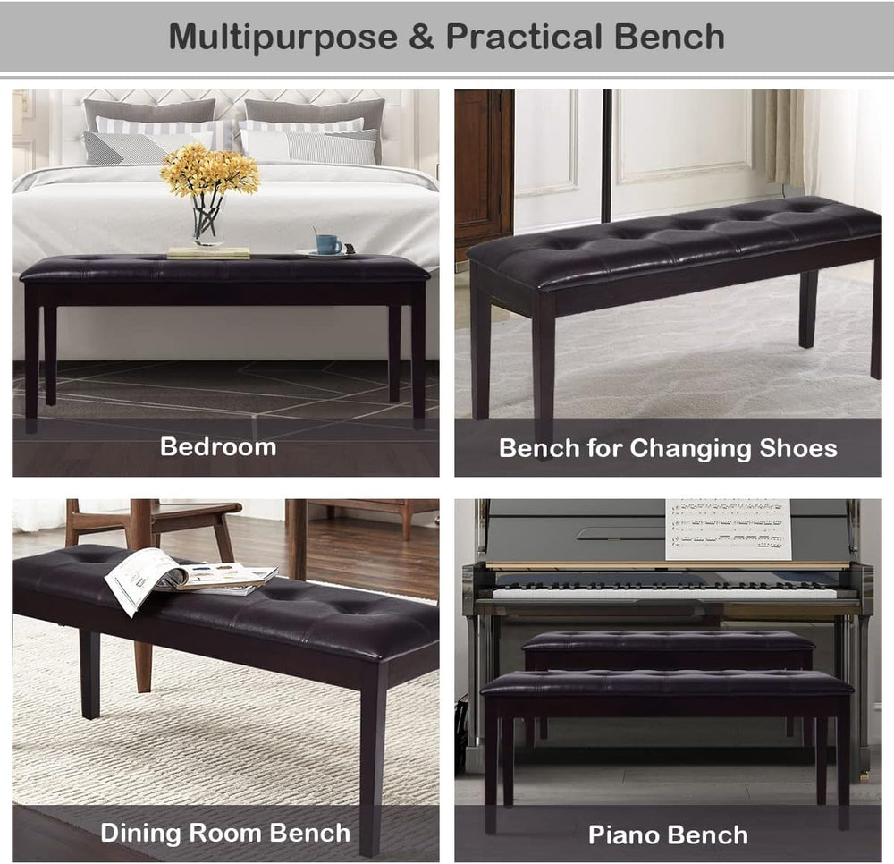 Upholstered Dining Bench Seat with PU Leather, End of Bed Bench | Button-Tuft...