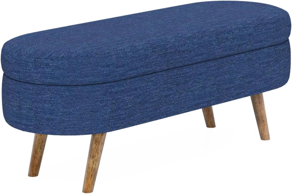 Oval Storage Ottoman Bench with Hidden Storage and Foam Padded Seat, Upholste...
