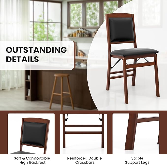 Giantex Folding Dining Chairs Set of 4, Foldable Wood Kitchen Chairs with Pad...
