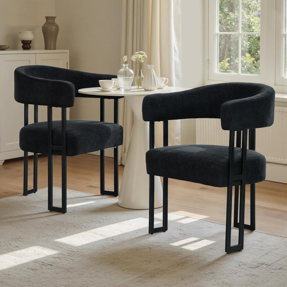 Dining Chairs Set of 2, Boucle Upholstered Kitchen Chairs with Metal Leg | El...