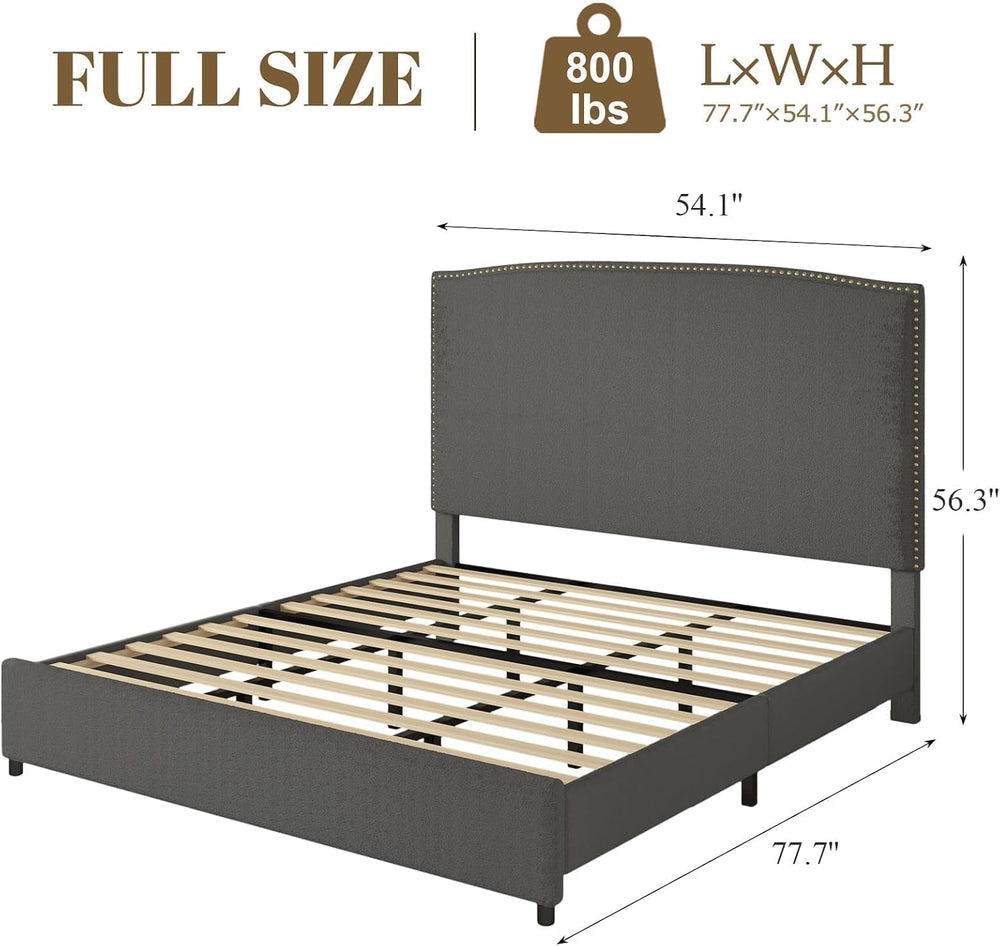 BarnFurin Full Size Chenille Bed Frame with 56" Tall Headboard,Grey