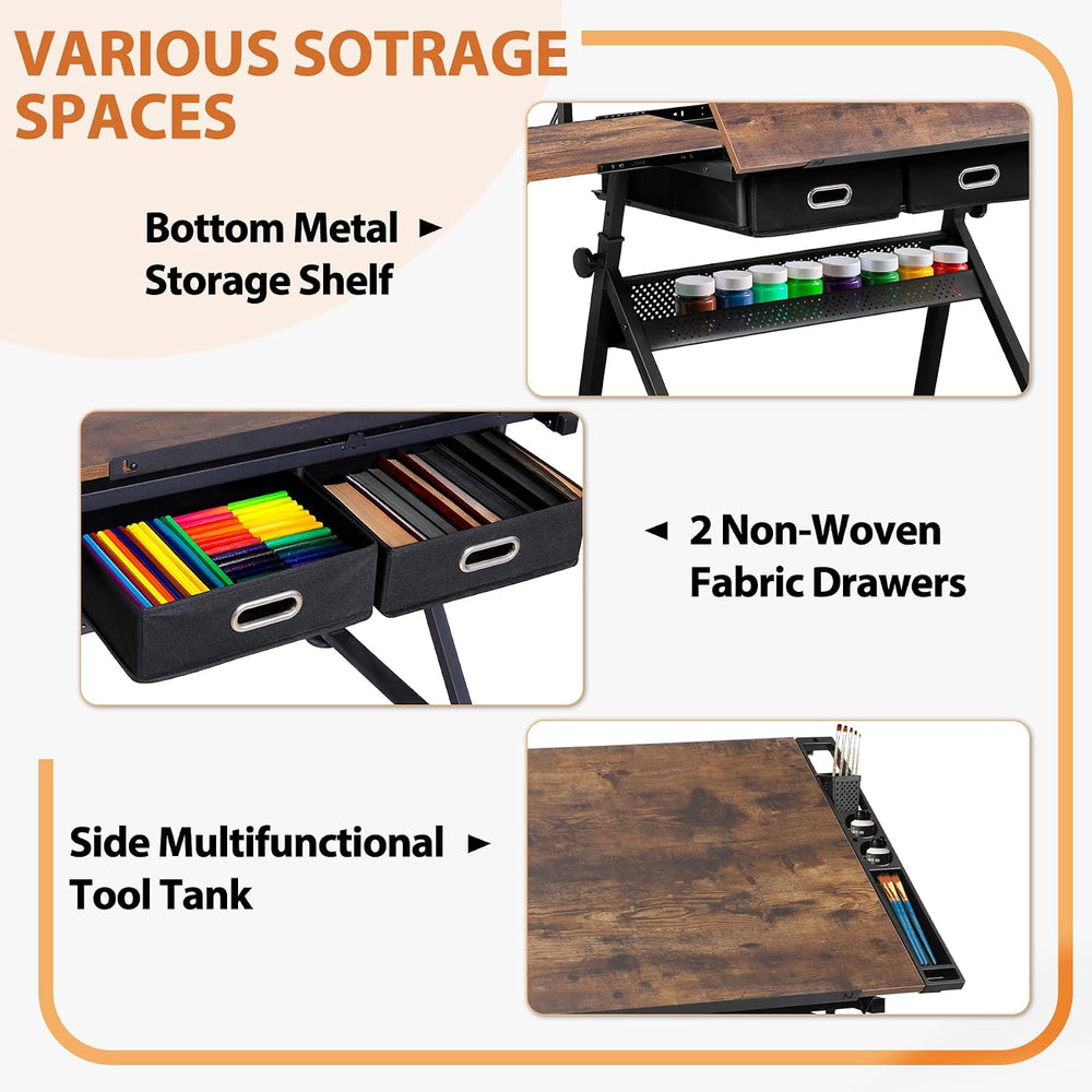 SUPER DEAL Drafting Table Set with Charging Station, Height Adjustable Tiltin...