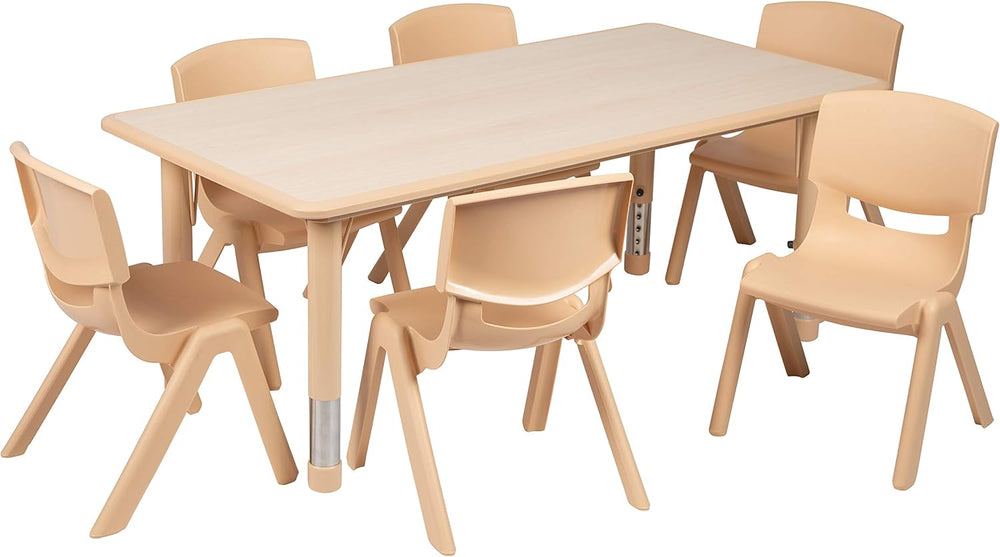 EMMA + OLIVER Natural 47.25x23.5 Activity Table Set with 6 Chairs | Plastic T...