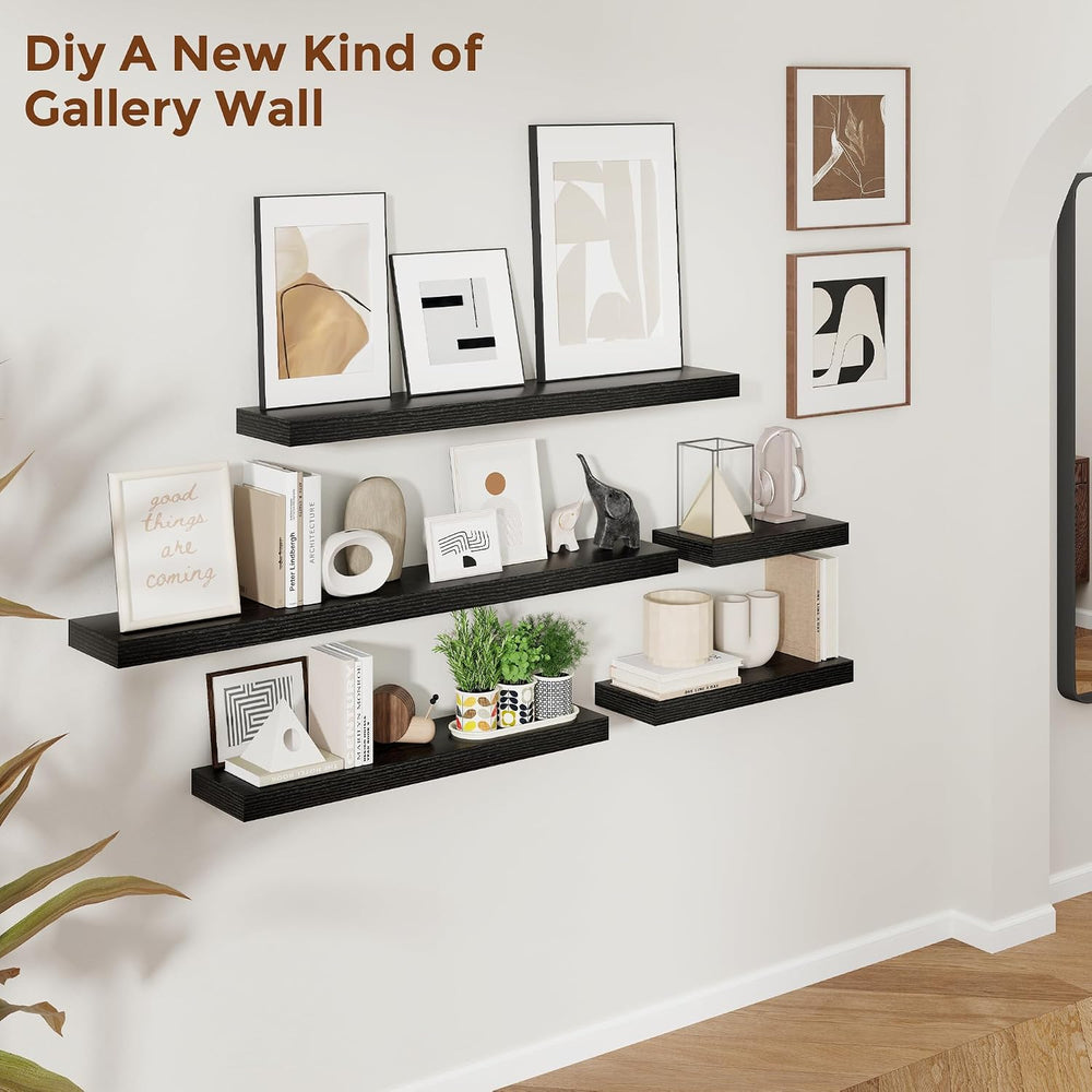 Heimlove 48 Inch Floating Shelves for Wall 8 Inch Deep Black Shelves Set of 2...