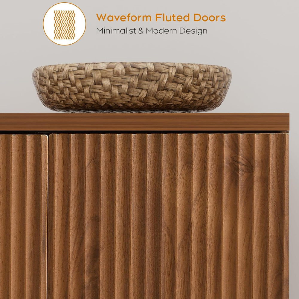 Yechen 94.6" Walnut Fluted Sideboard Buffet Cabinet with Storage and 8 D...