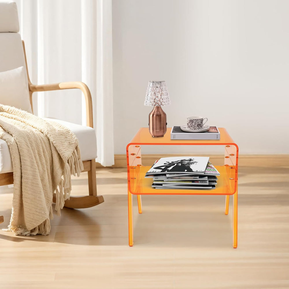 Acrylic Side Table, 2-Tier End Table with Open Storage, Modern Nightstand for...