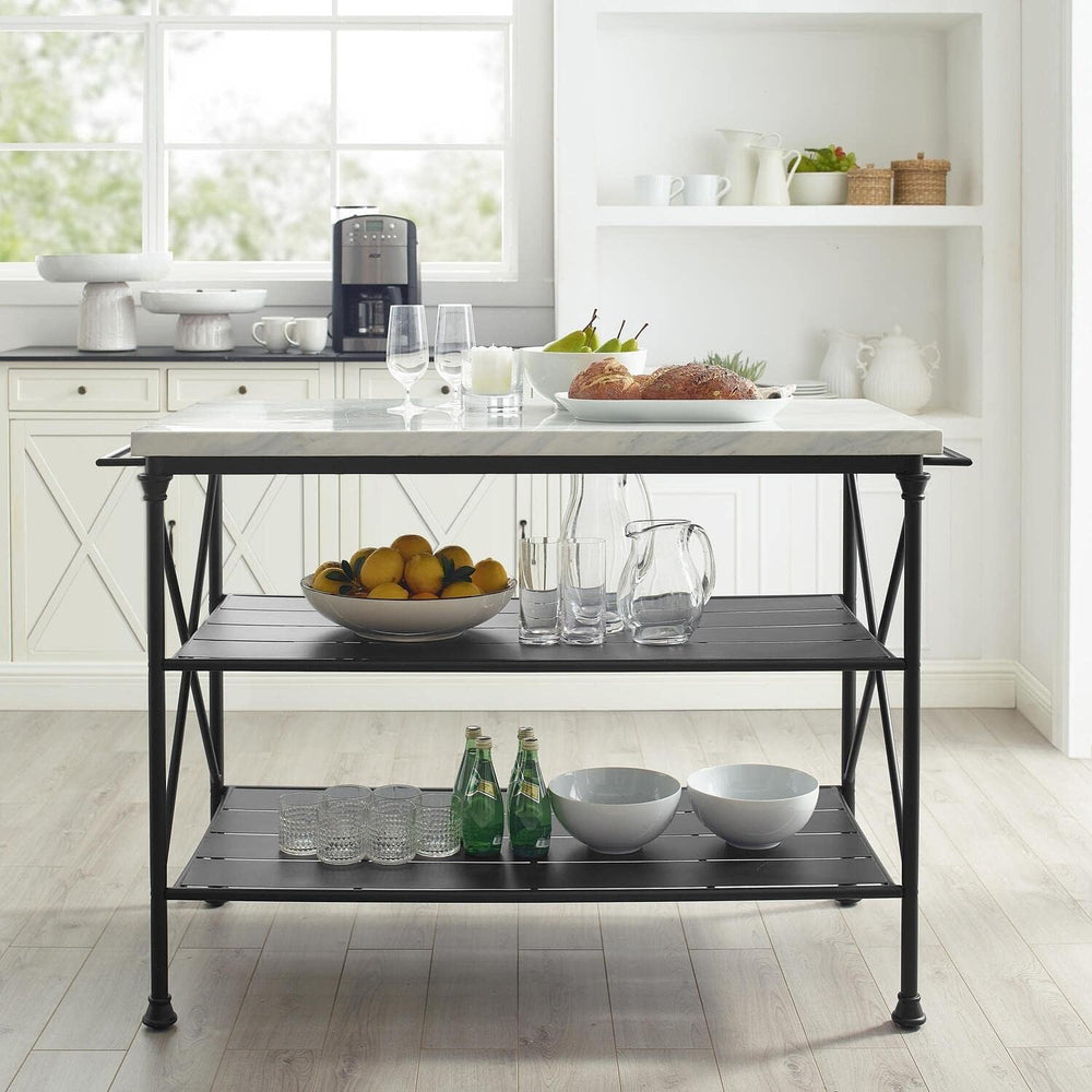Maykoosh Retro Relaxation Kitchen Island, Steel with Faux Marble Top, Spaciou...