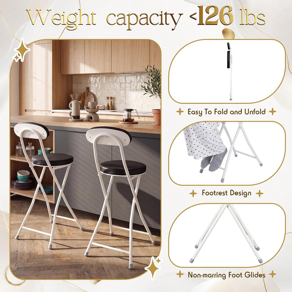Xuhal 2 Pack Folding Bar Stools with Back 23.6'' Tall Foldable Stool ...