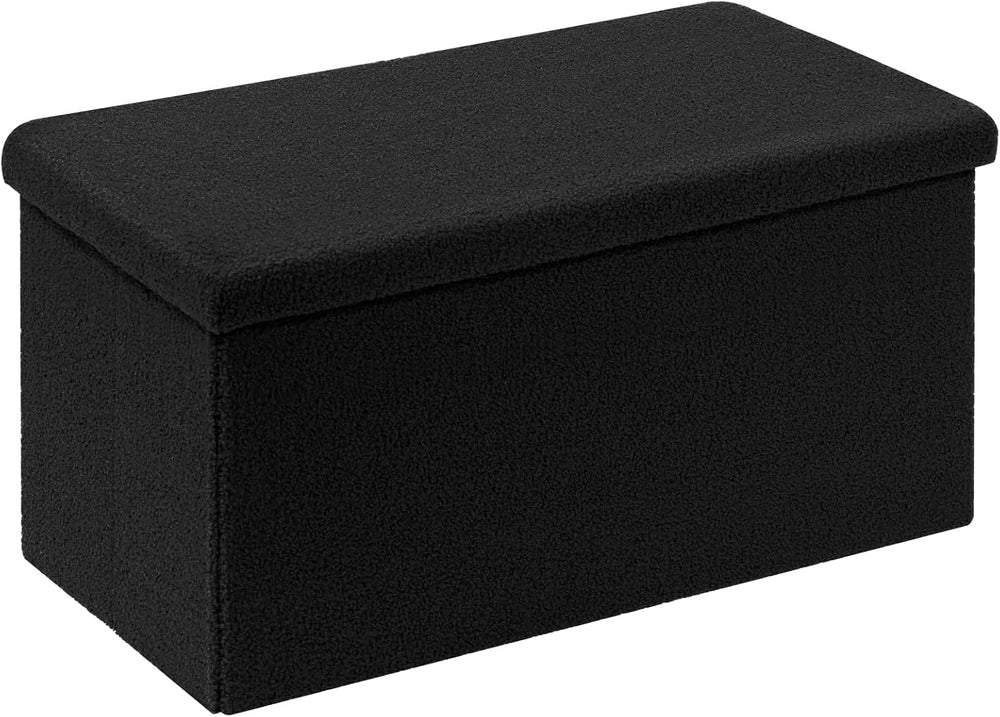 PINPLUS Folding Storage Ottoman Bench, Black Sherpa Ottoman for Living Room, ...
