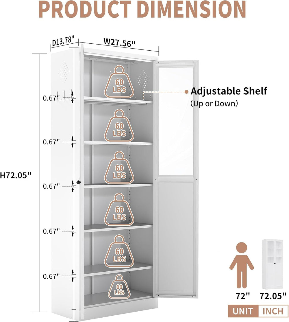 Storage Pantry Buffet Cabinet - 72" White Metal Tall Heavy-Duty Adjustab...