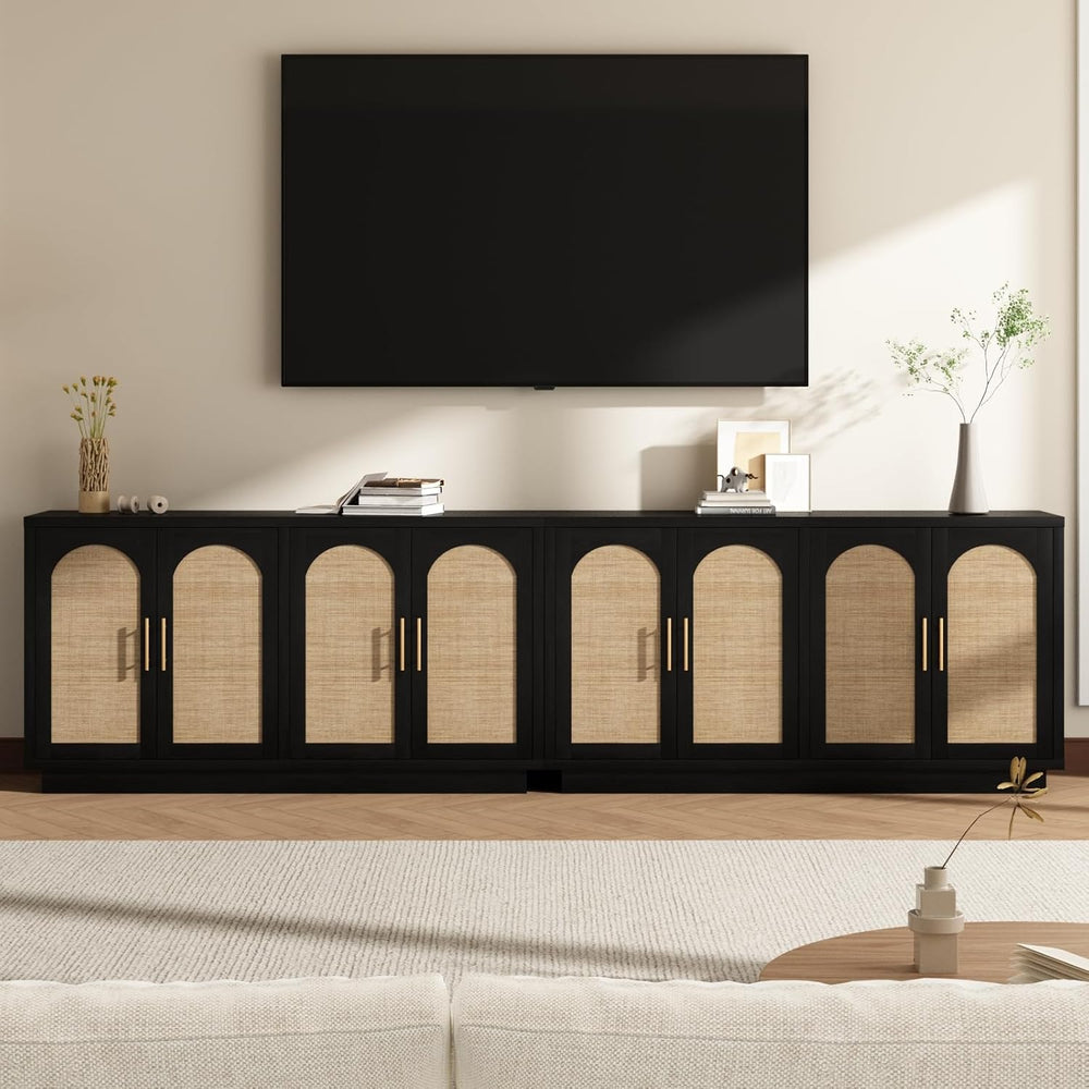 59" Rattan Sideboard Buffet Cabinet with Storage, 4 Arched Doors