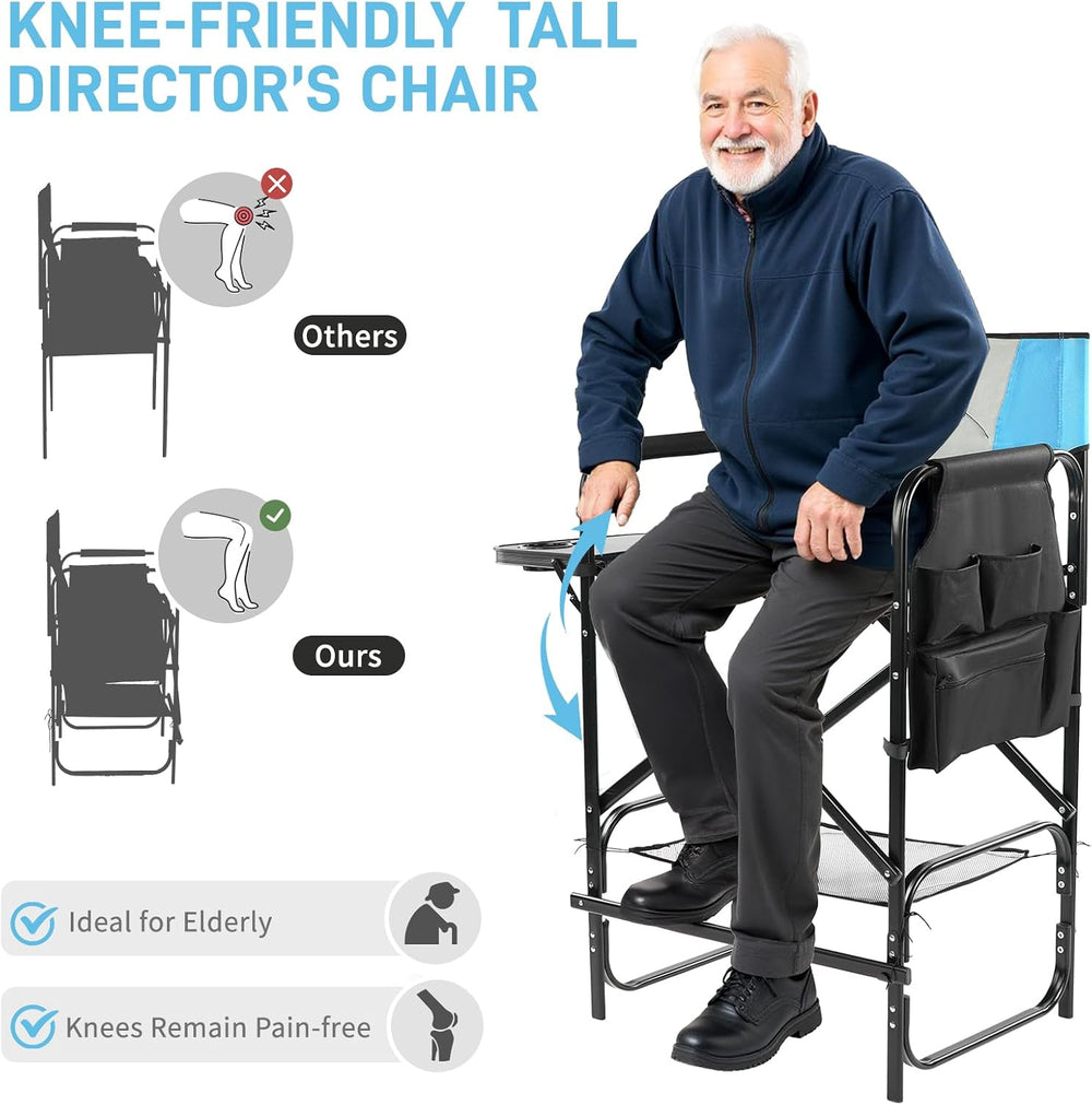 Outvita 4 Piece 31" Tall Directors Chair Height Seat Folding with Side T...