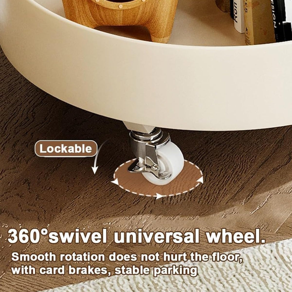 C Shaped End Table, 360°Swivel TV Tray Table with Wheels, Side Table with Sto...