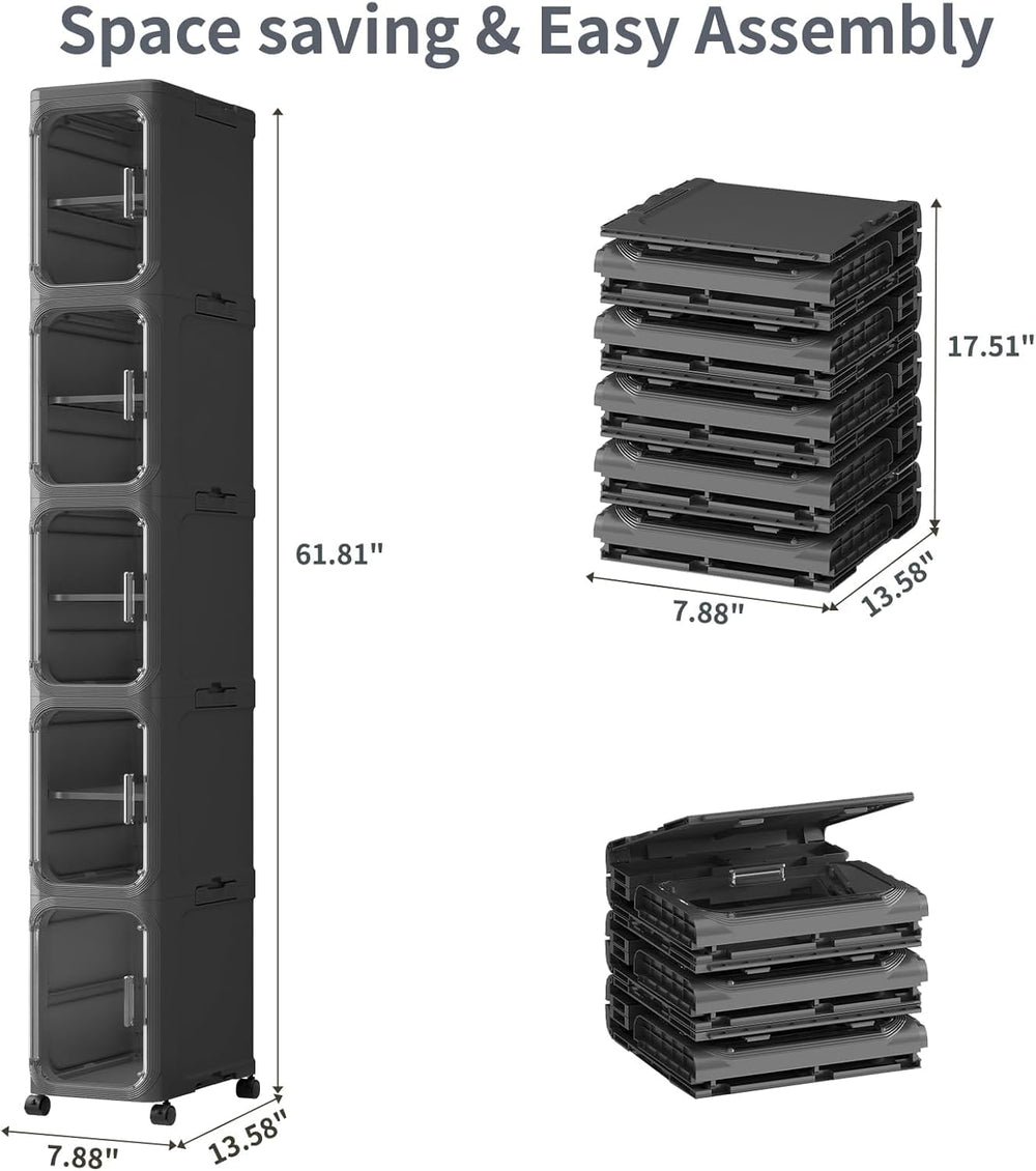 5 Tier Slim Bathroom Storage Cabinet, Foldable and Movable, Black | Tools Fre...