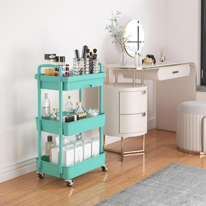 Calmootey 3-Tier Utility Cart with Drawer & Wheels, Storage for Home,Office