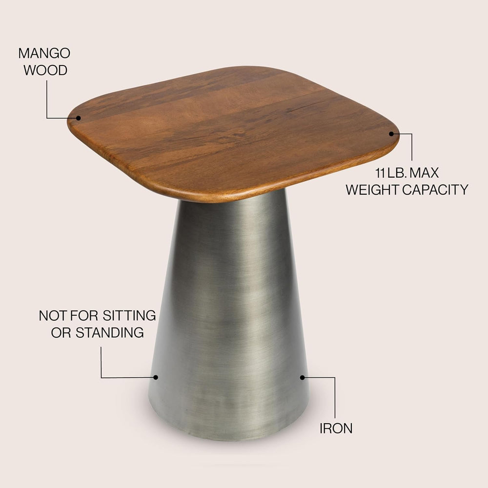JONATHAN Y Skye Industrial Solid Mango Wood Square End Table with Tapered Met...