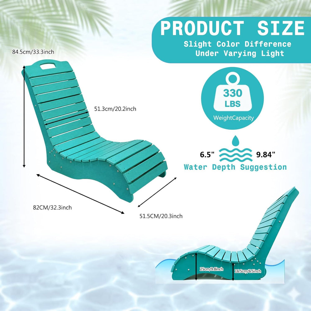 Pool Lounge Chair, S Shape HDPE in-Pool Chaise with Wheels, Patio Outdoor Lou...