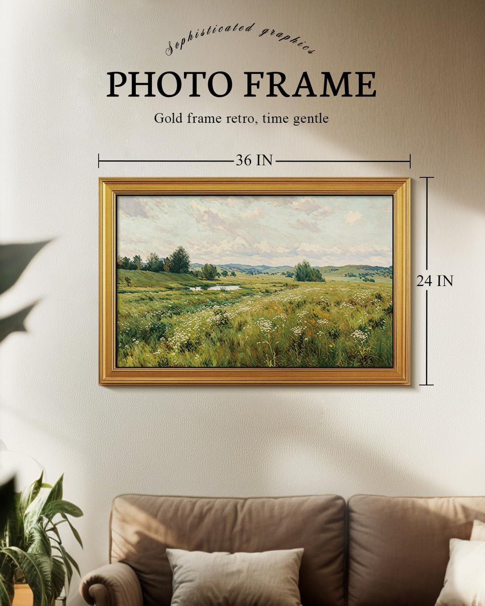 VIYYIEA Large Gold Framed Wall Art, Vintage Landscape Paint, Wind Sigh