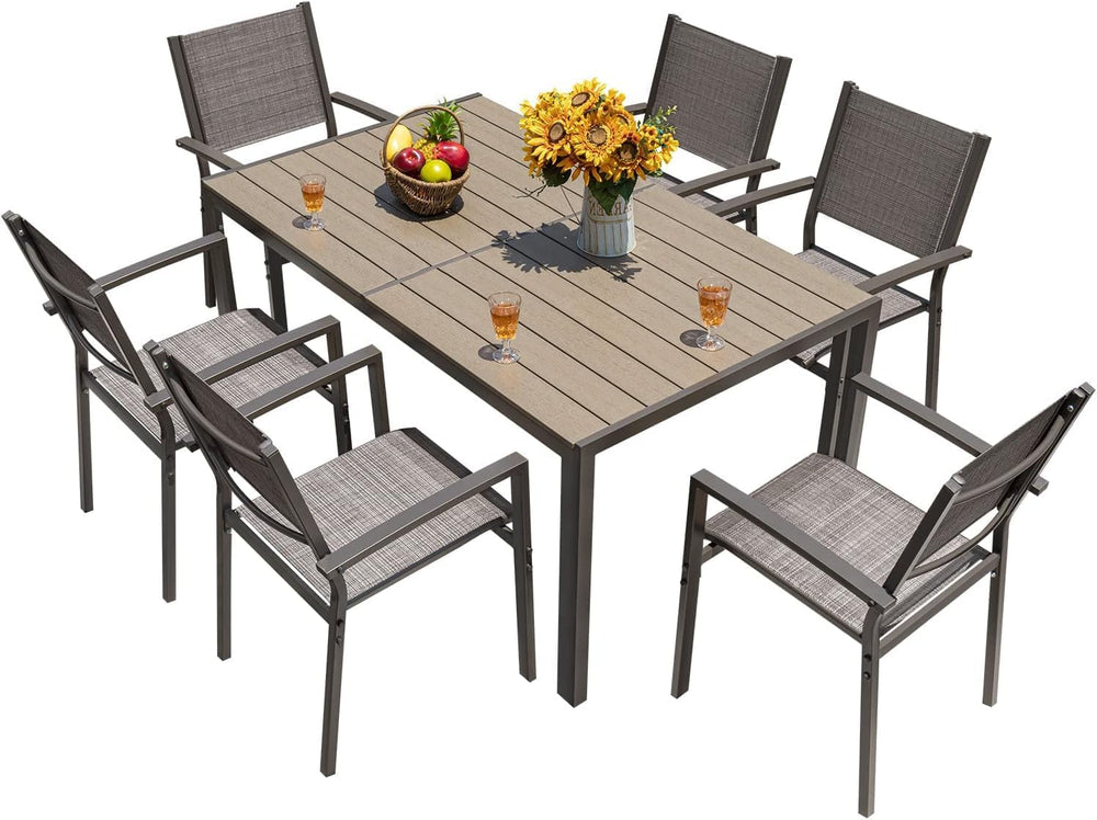 Homall Patio Dining Set 7 Pieces Outdoor Furniture with Large Table and 6 Tex...