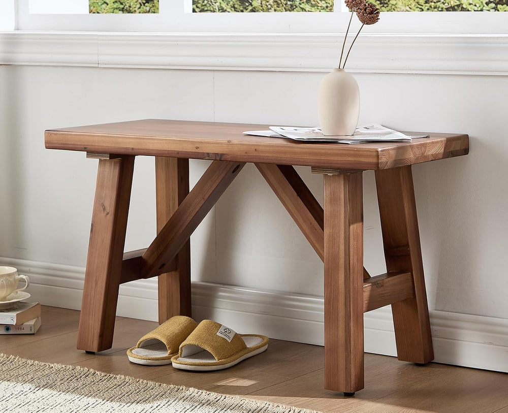 chairus Farmhouse Solid Wood Bench, 30" Entryway Bench Seat Rustic Narro...