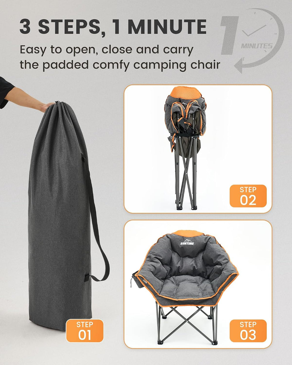 Upgrade Oversized Padded Camping Chair with Adjustable Cup Holder,Weight Capa...
