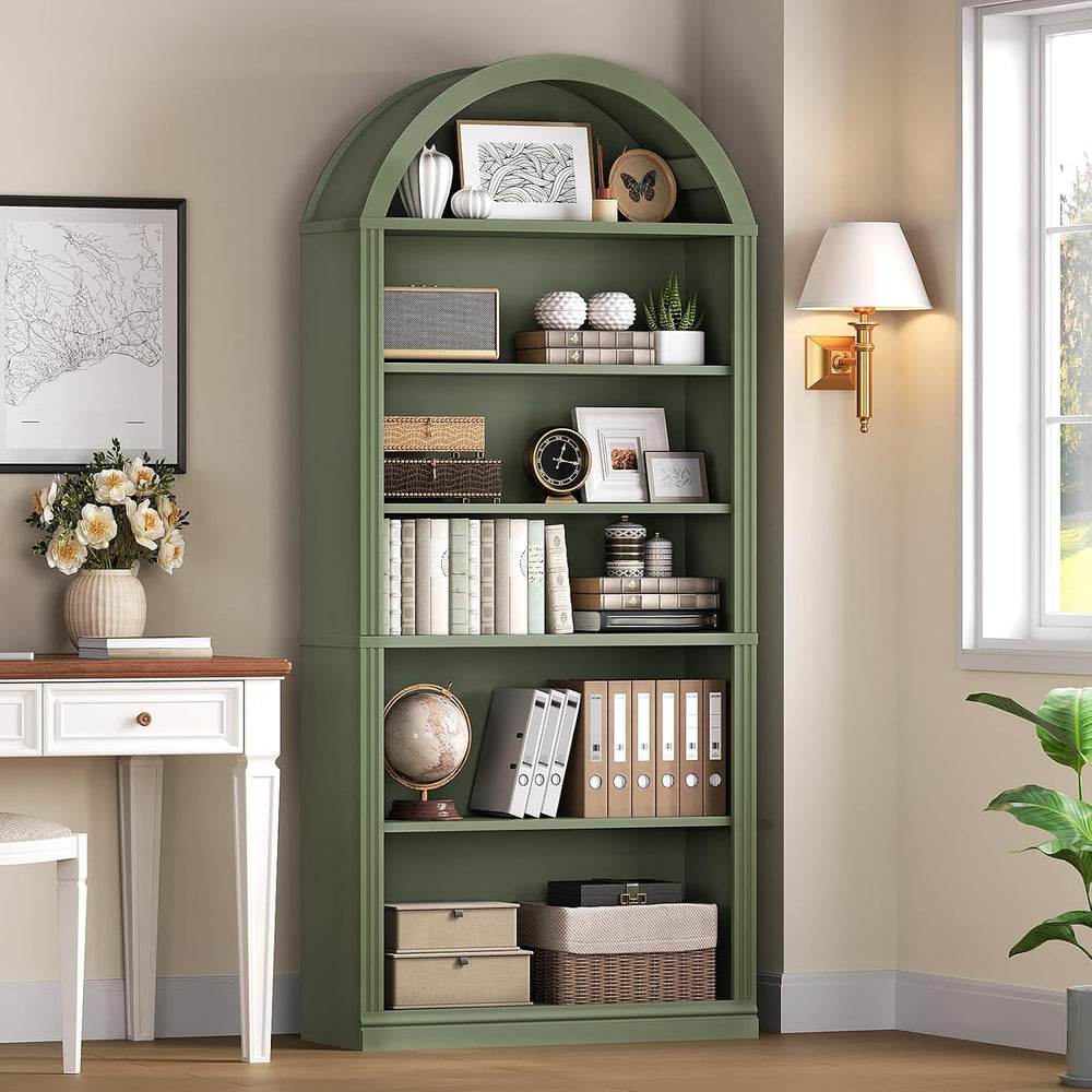 RALGEND Arched Bookshelf, 75.8" Tall Arch Bookcase with Storage