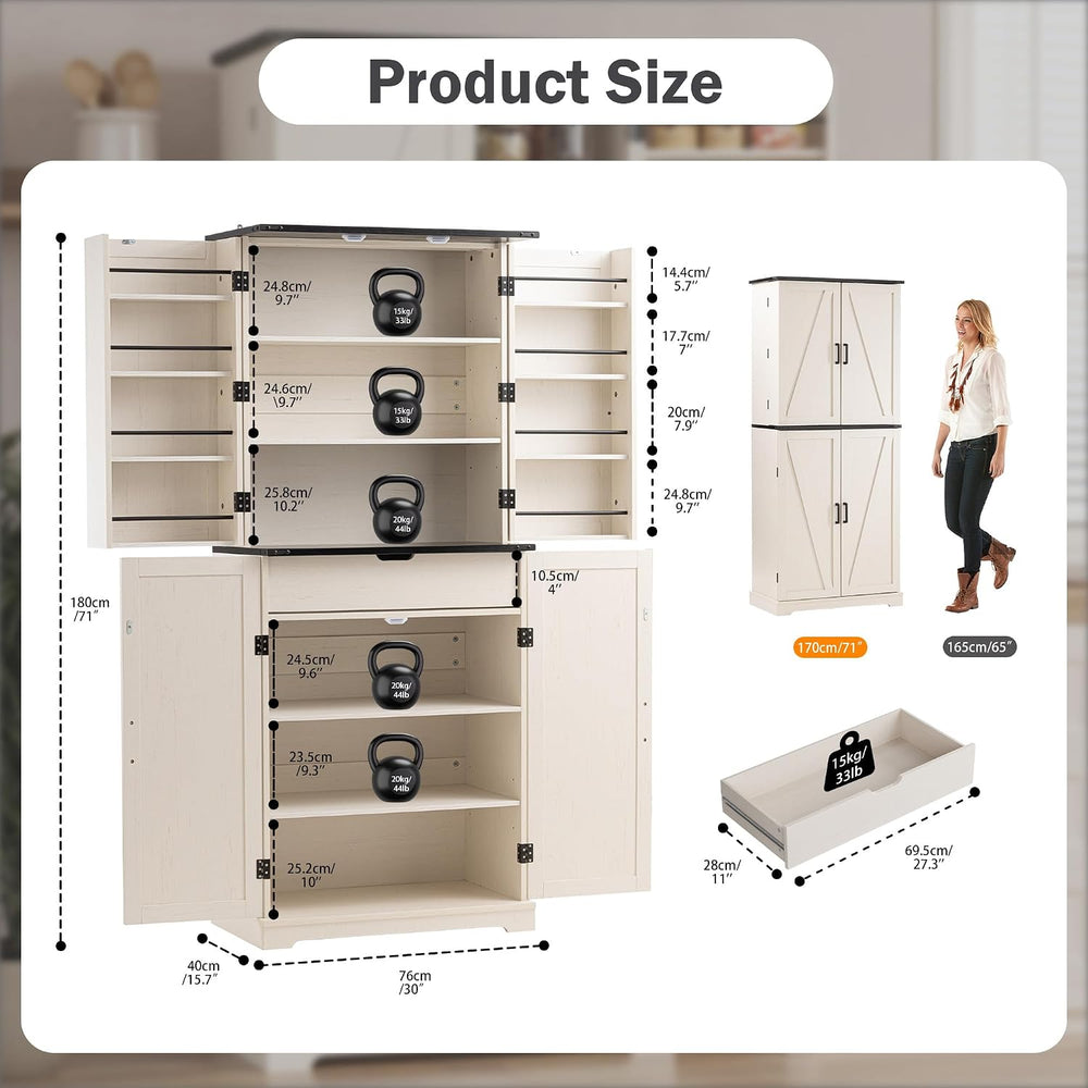 COSIEST 72'' Kitchen Pantry Cabinet, Tall Kitchen Storage Cabinet wit...